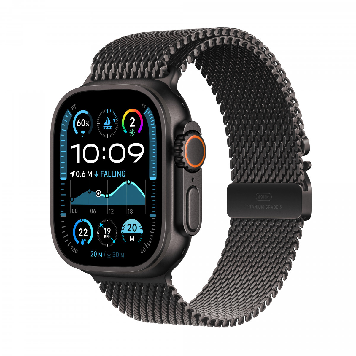 Apple Watch Ultra 2 - поколения, титановый циферблат с черной Миланской петлей