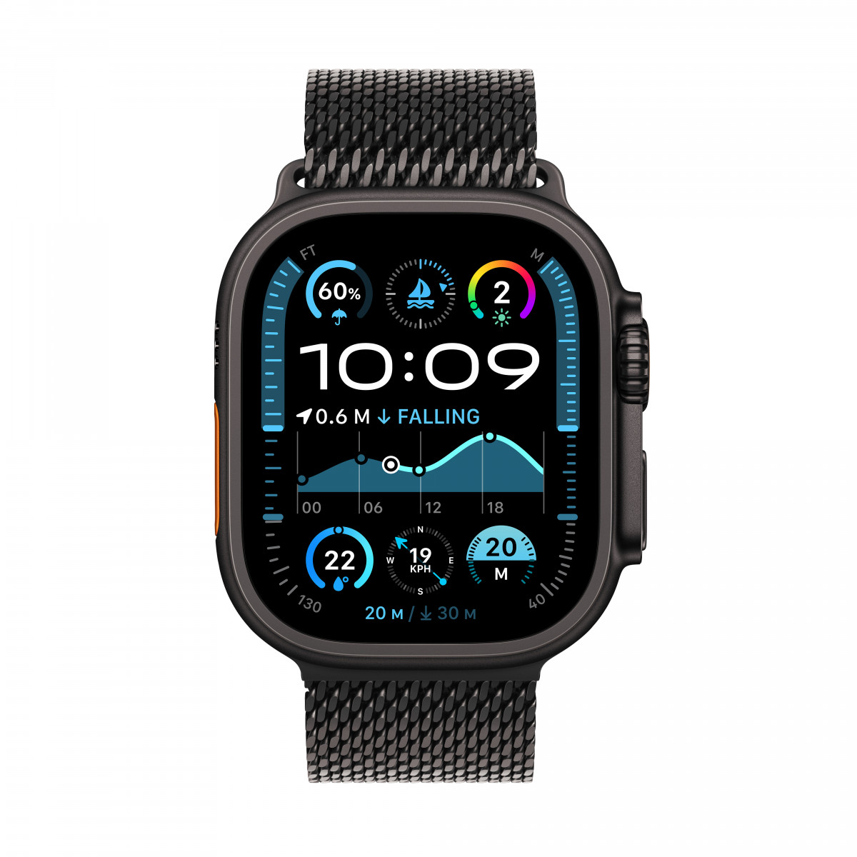 Apple Watch Ultra 2 - поколения, титановый циферблат с черной Миланской петлей