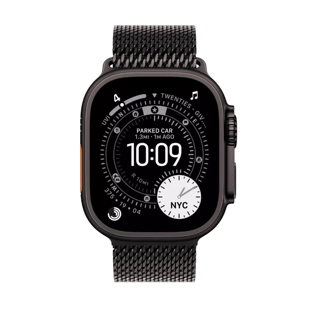 Apple Watch Ultra 3 - поколения, титановый циферблат с черной Миланской петлейM
