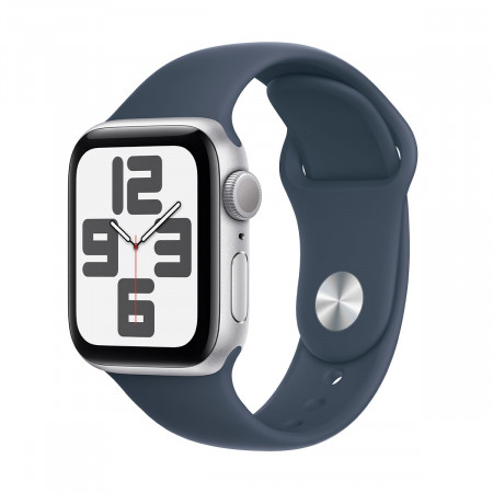 Apple Watch SЕ 2-пок. GPS, 40мм, Серебристый, Спортивный ремешок цвета "синий шторм" S/M