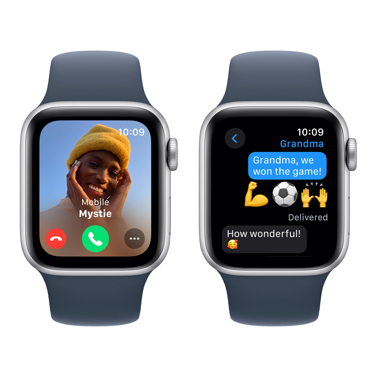 Apple Watch SЕ 2-пок. GPS, 44мм, Серебристый, Спортивный ремешок цвета "синий шторм" S/M