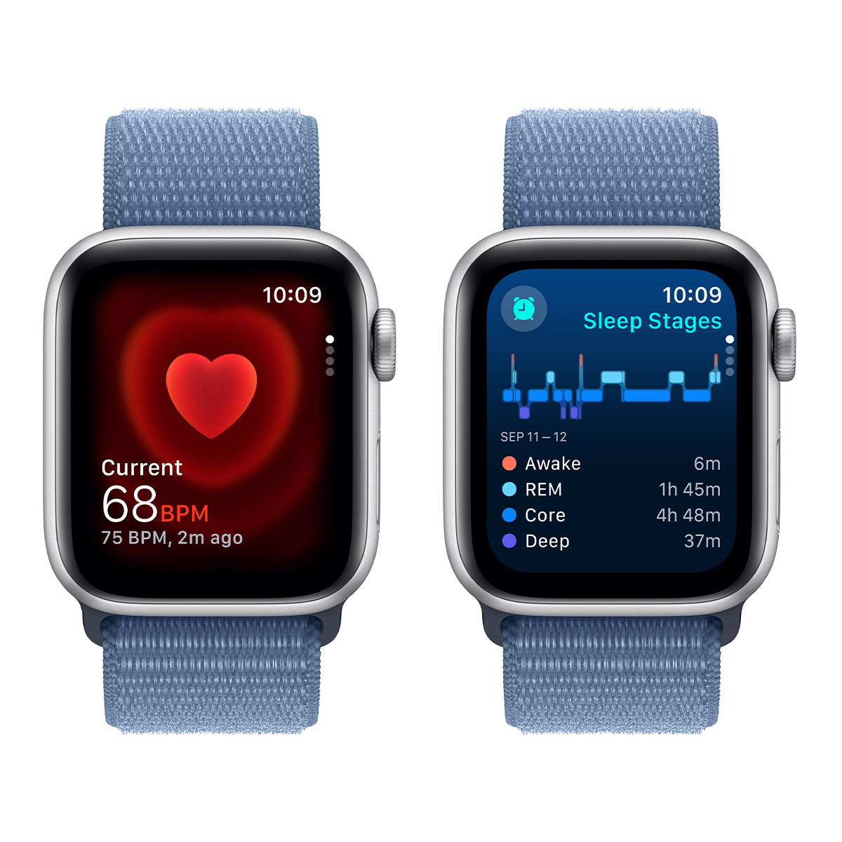 Apple Watch SЕ 2-пок. GPS, 44мм, Серебристый, Спортивный браслет цвета "синий шторм" 