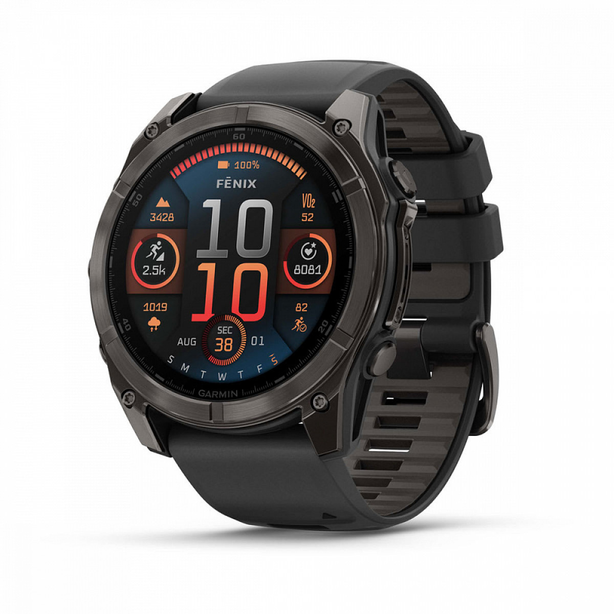 FENIX 8 - 51 ММ, AMOLED Sapphire, угольно-серый DLC, пепельно-черный силиконовый ремешок