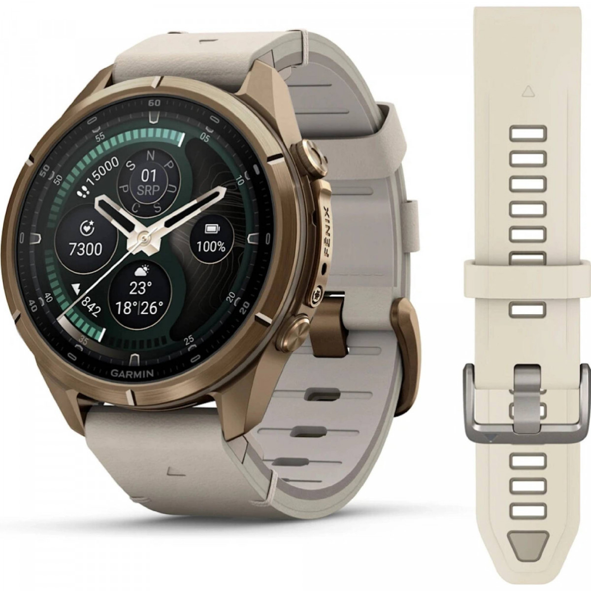 FENIX 9 Pro - 43 ММ, AMOLED, с поддержкой inReach, золотистый титан с кожаным ремешком
