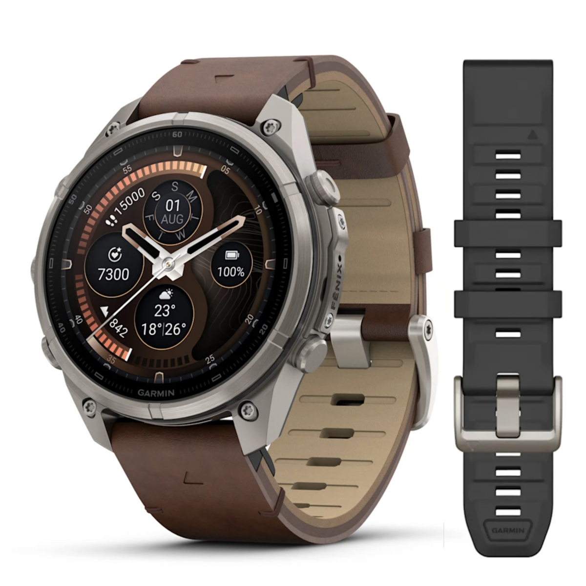 FENIX 9 Pro - 47 ММ, AMOLED, с поддержкой inReach, титан с кожаным ремешком