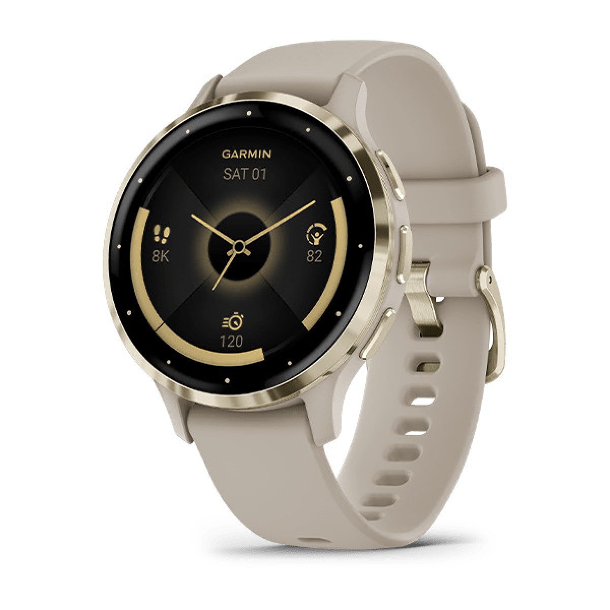 Garmin Venu 3S цвета "французский серый" с золотым безелем 
