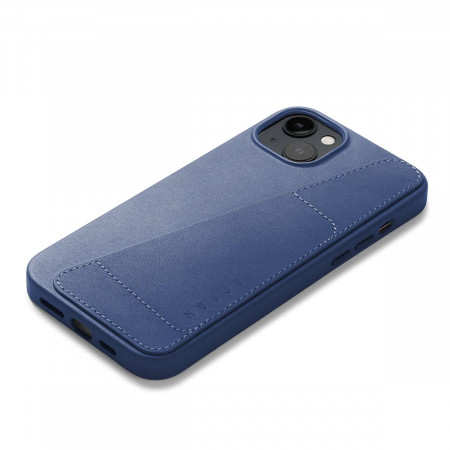 Кожаный чехол Mujjo с кошельком c MagSafe для iPhone 14+/15+ Синий