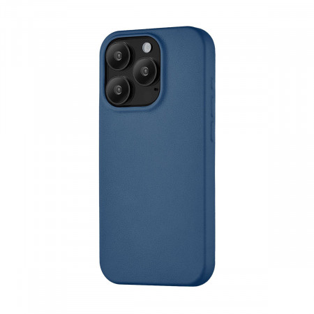 Кожаный чехол uBear Capital для iPhone 15 Pro Темно-синий