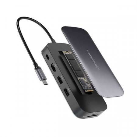 Концентратор Powerology 512 ГБ накопителя USB-C Серый   