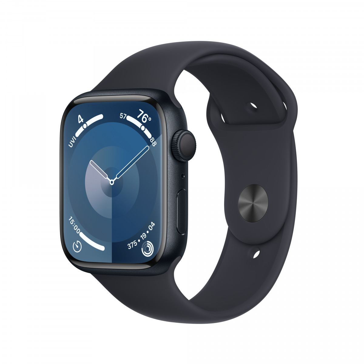 Apple Watch Series 9 GPS, 45 мм, "темная ночь", спортивный ремешок цвета "темная ночь" S/M
