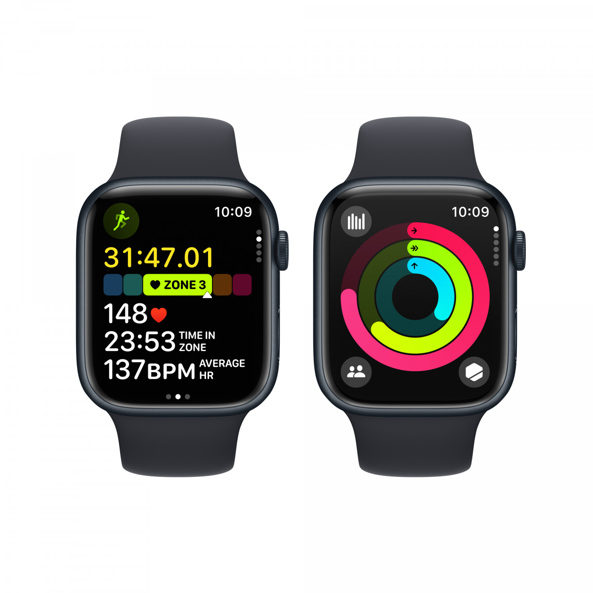 Apple Watch Series 9 GPS, 41 мм, "темная ночь", спортивный ремешок цвета "темная ночь" S/M