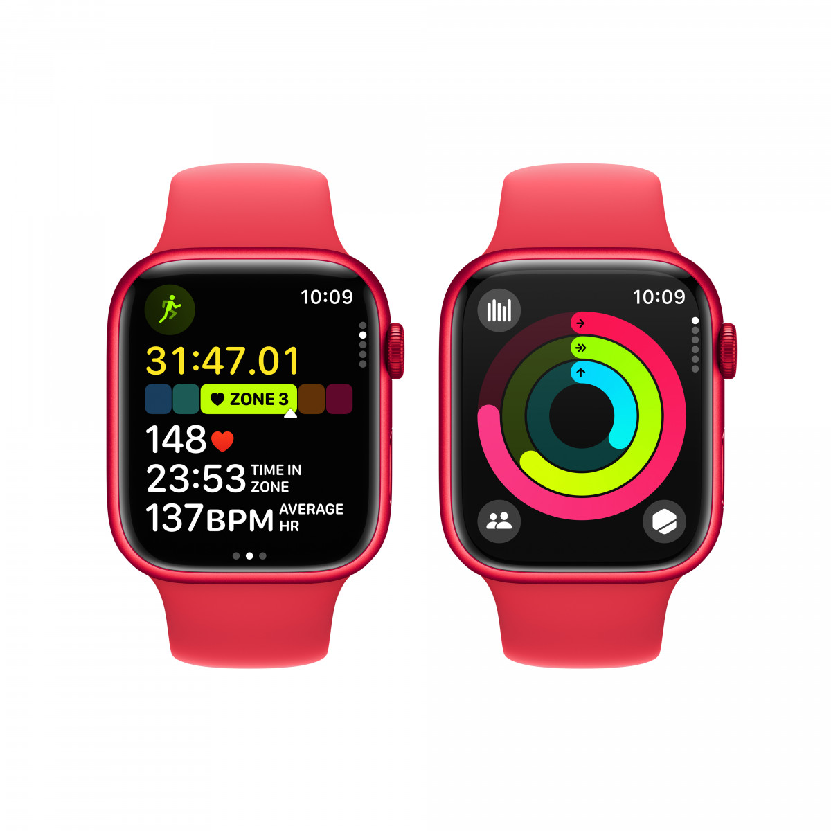 Apple Watch Series 9 GPS, 41 мм, (PRODUCT) RED, спортивный ремешок красного цвета M/L
