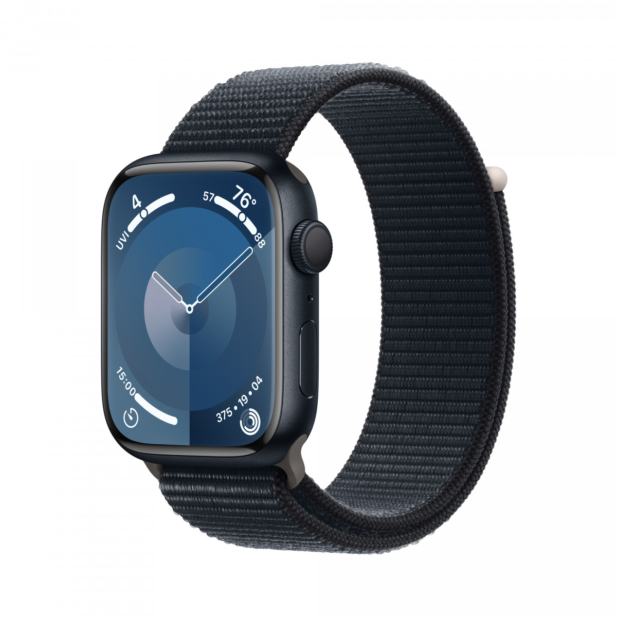 Apple Watch Series 9 GPS, 45 мм, "темная ночь", спортивный браслет цвета "темная ночь" M/L