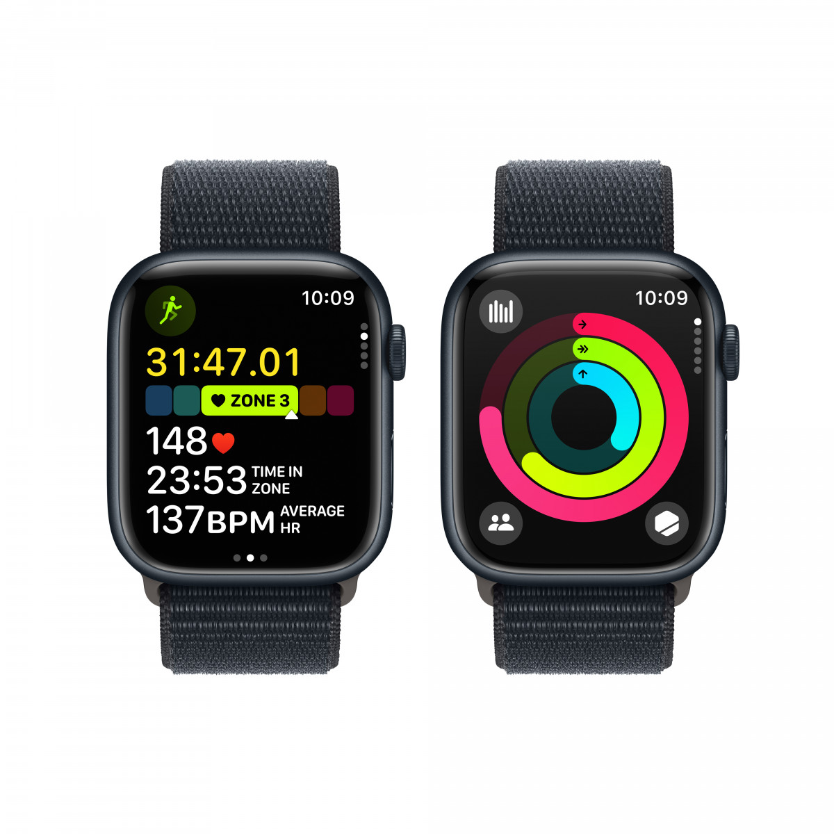 Apple Watch Series 9 GPS, 41 мм, "темная ночь", спортивный браслет цвета "темная ночь" 