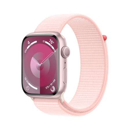 Apple Watch Series 9 GPS, 45 мм, ярко-розовый, спортивный браслет розового цвета 