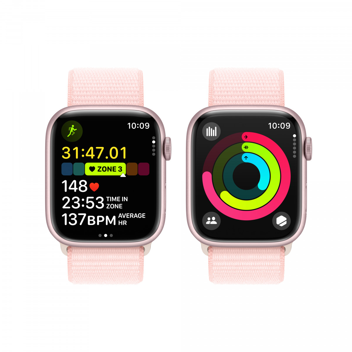 Apple Watch Series 9 GPS, 41 мм, ярко-розовый, спортивный браслет розового цвета 