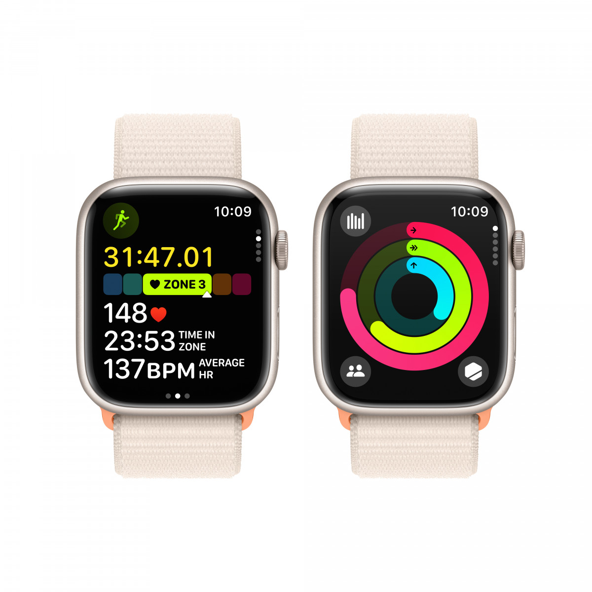 Apple Watch Series 9 GPS, 45 мм, "сияющая звезда", спортивный браслет цвета "сияющая звезда" 