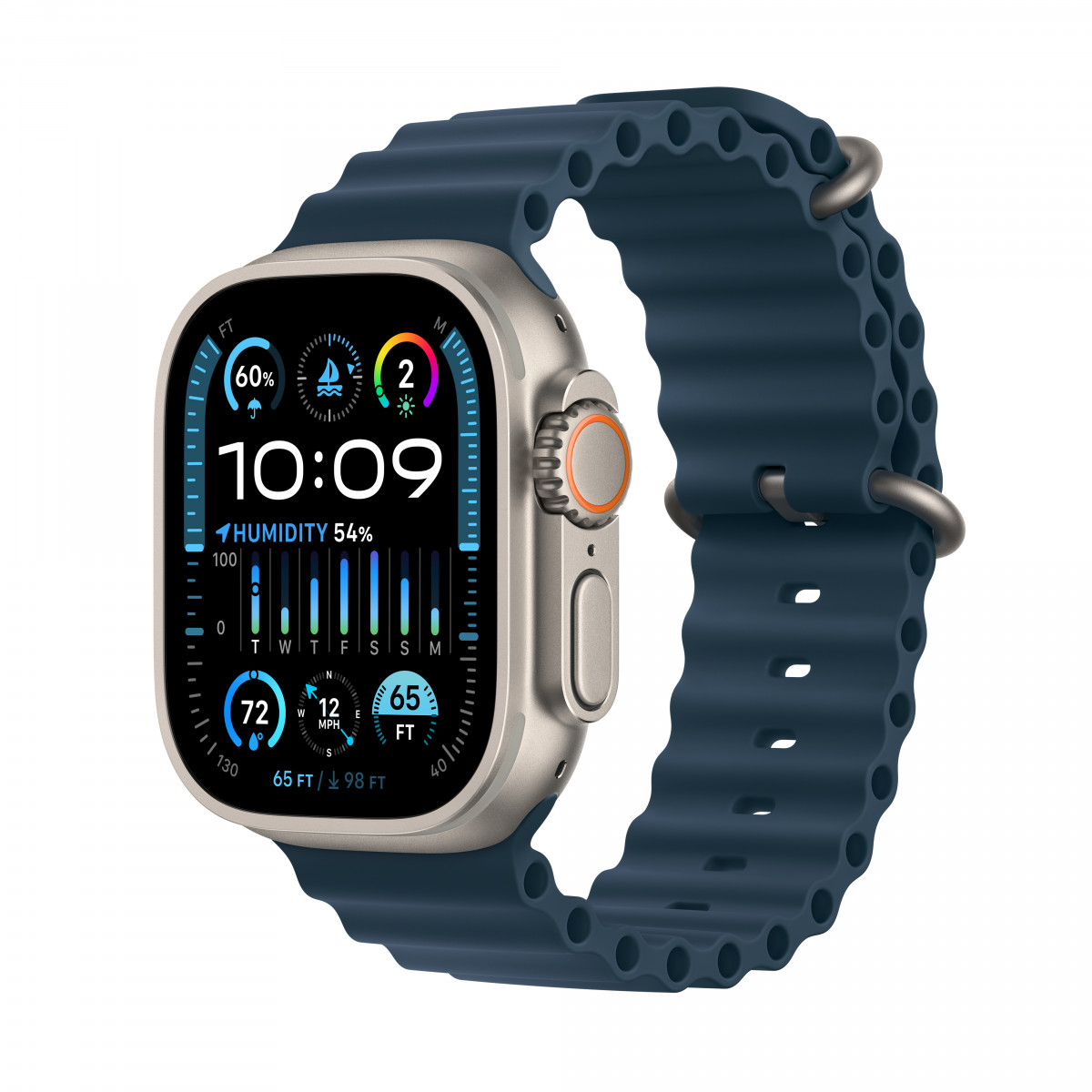 Apple Watch Ultra 2 - поколения, титановый циферблат с синим Ocean Band
