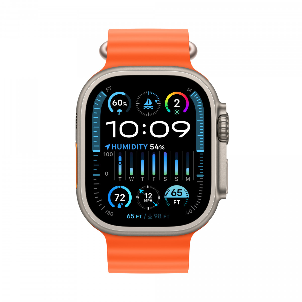 Apple Watch Ultra 2 - поколения, титановый циферблат с оранжевым Ocean Band